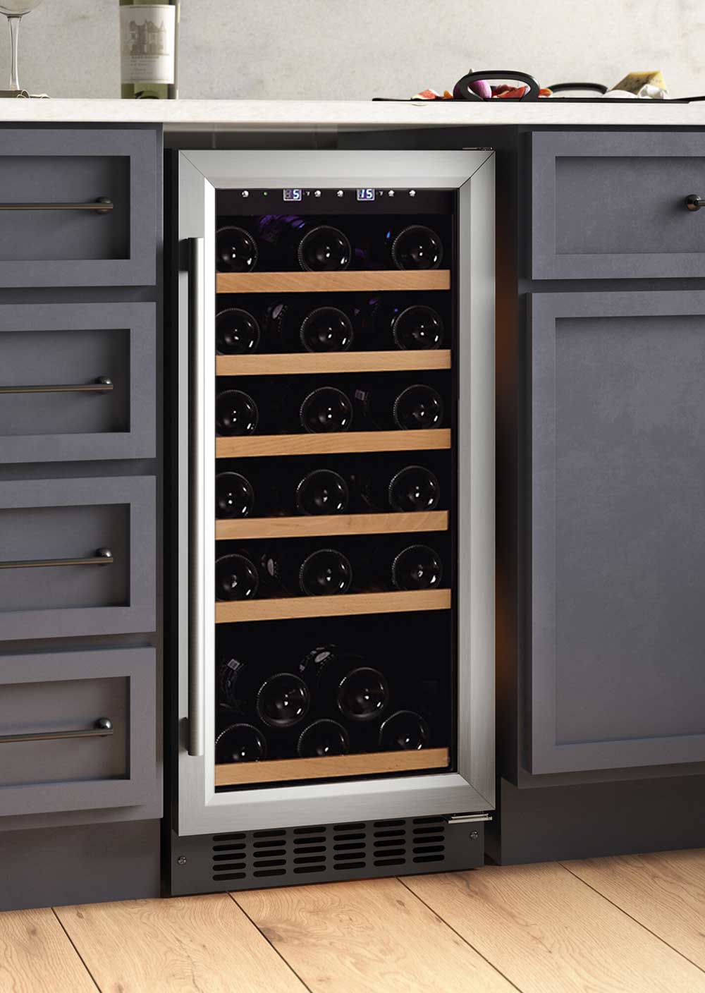 Wine Chiller 30 Bottle 6 Tier Wood Shelves with Side Handler