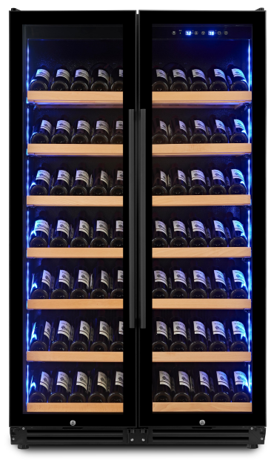 Wine Chiller 162 Bottle 8 Tier Wood Shelves Dual Door