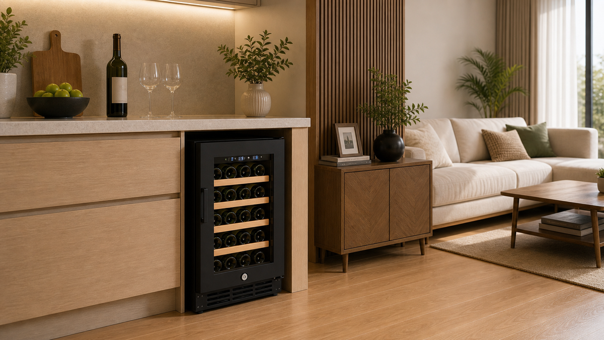 Wine Chiller 30 Bottle 6 Tier Wood Shelves with Side Handler