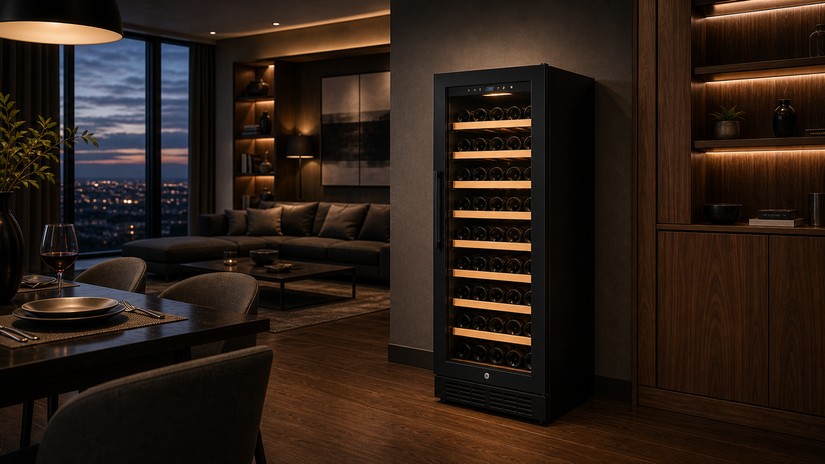 Wine Chiller 75 Bottle 9 Tier Wood Shelves with Side Handler